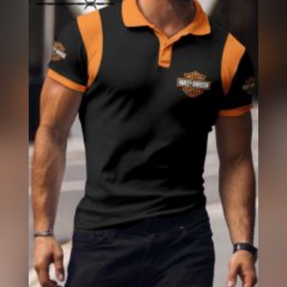 Harley-Davidson Black Polo with Orange Accents